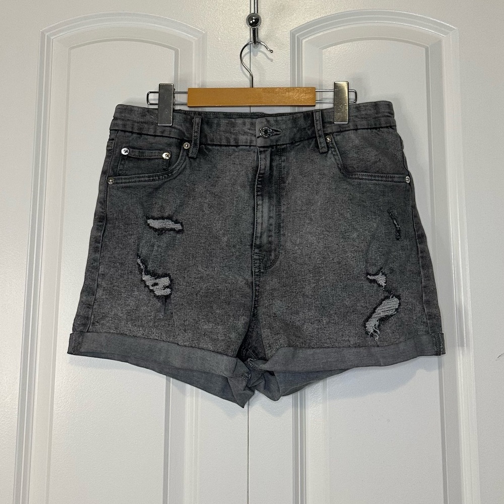 Washed Black Gray Distressed Women's Jean Shorts